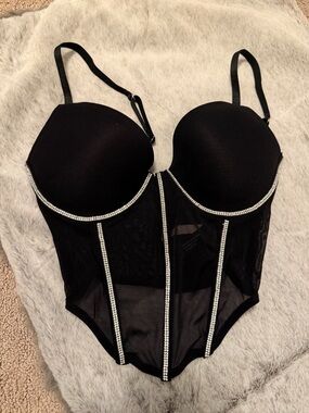 BCBGeneration Black Sheer Mesh Bustier Top with Straps